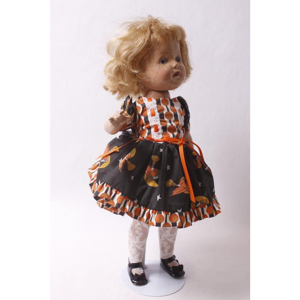 Retro Composition Doll in Halloween-themed Dress with Crazing Craquelure on the face ~ 260302-WH 942