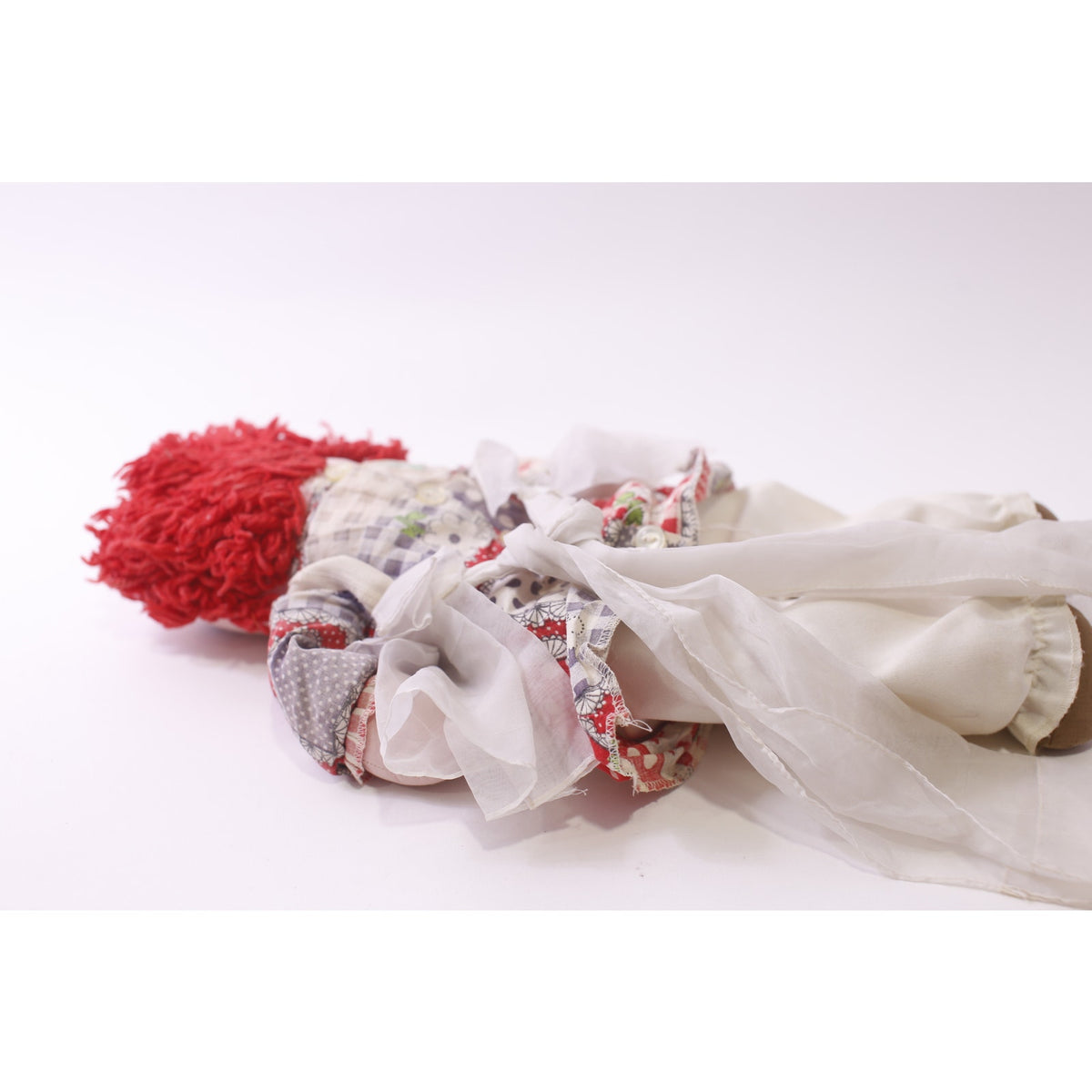 1940s Raggedy Ann, Rag Doll, Vintage, Handmade, White Red Dress, Soft Toy, ~ 251228-WH 709