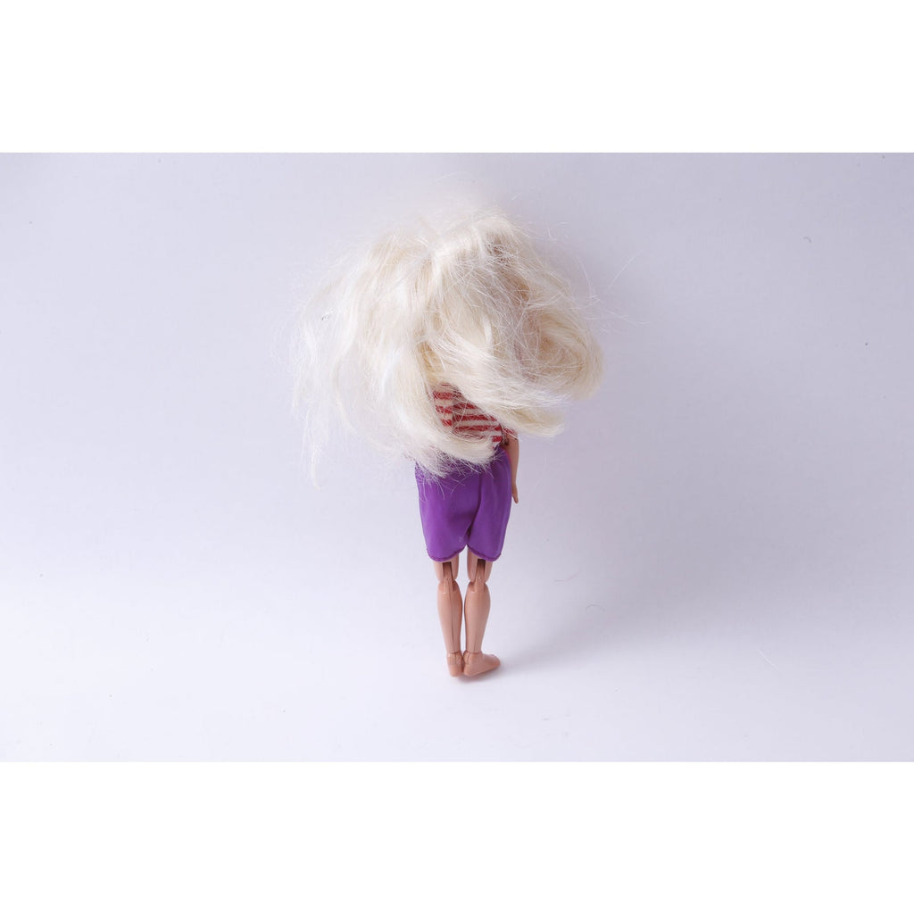 Small Barbie Style Doll, Blonde, Bendable Knees, Rolling Shoulders, Purple Shorts, Toy, Vintage, Collectible, ~ 20-01-760