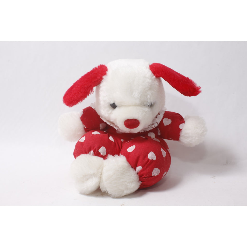 1980s Walmart Red and White Plush Nylon Puppy w White Hearts ~ 260907-WH 1139
