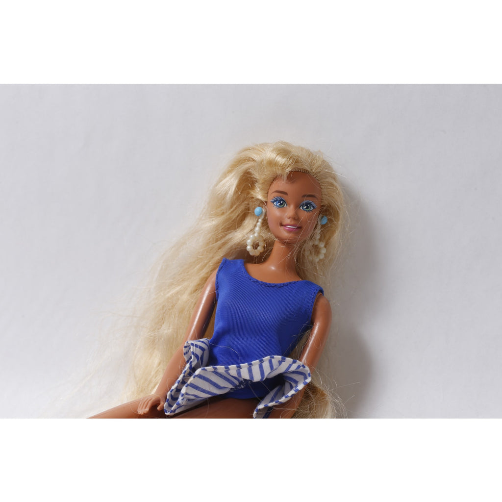 1990s Mattel Barbie Doll Long Blonde Hair Blue Mini Dress ~ 260909-WH 1148