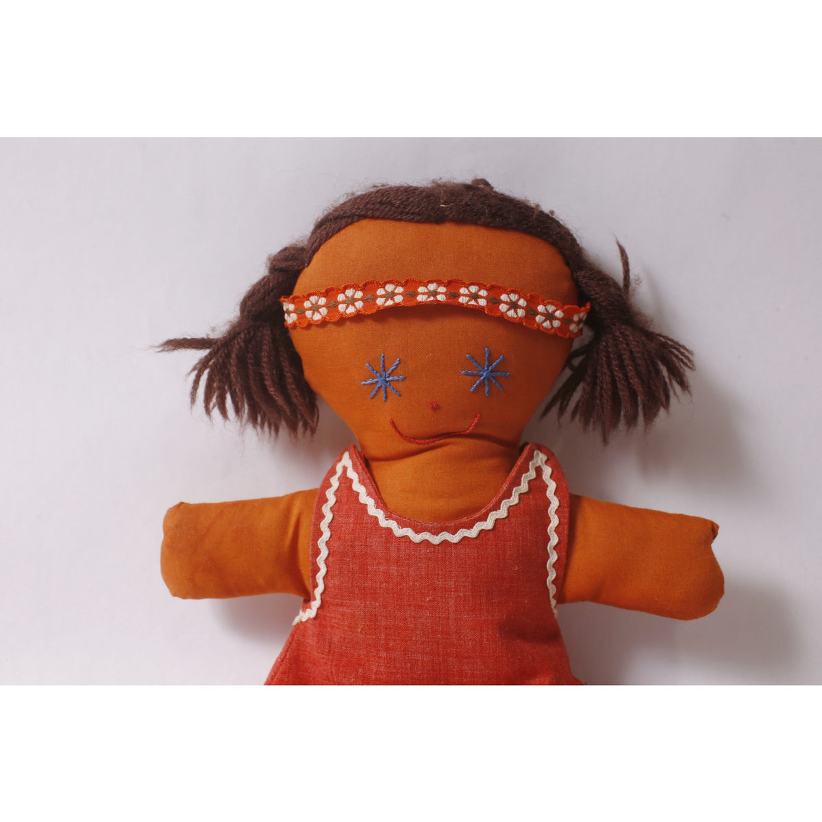 Native American style Rag Plush Doll Orange in Red Dress ~ 260812-WH 946