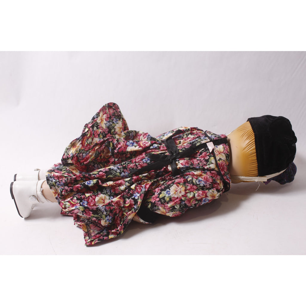 1990s Daisy Kingdom 18" Vinyl Doll in Floral Dress Black Vest and Black Hat ~ 260302-WH M-15-06