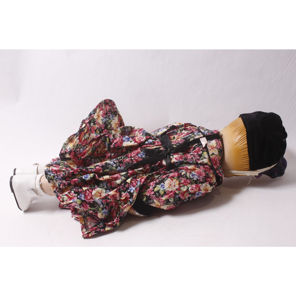 1990s Daisy Kingdom 18" Vinyl Doll in Floral Dress Black Vest and Black Hat ~ 260302-WH M-15-06