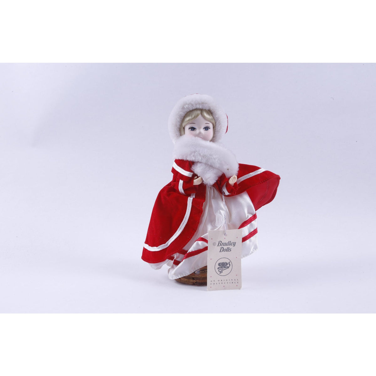Bradley Dolls, Miss December, Toy Figure, Red White Dress, White Fur, Art Doll, Vintage, Collection, Photo Prop, ~ 20-19-650
