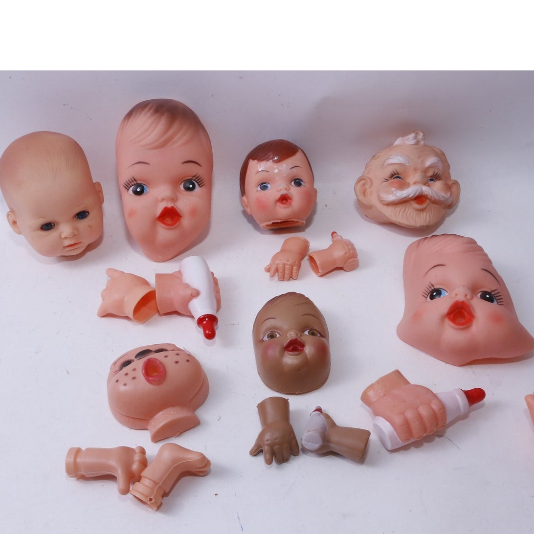 Vintage Craft Doll Heads, Faces, Hands, Set, Baby, Santa Claus, Baby Bottle, Doll Making - 1114