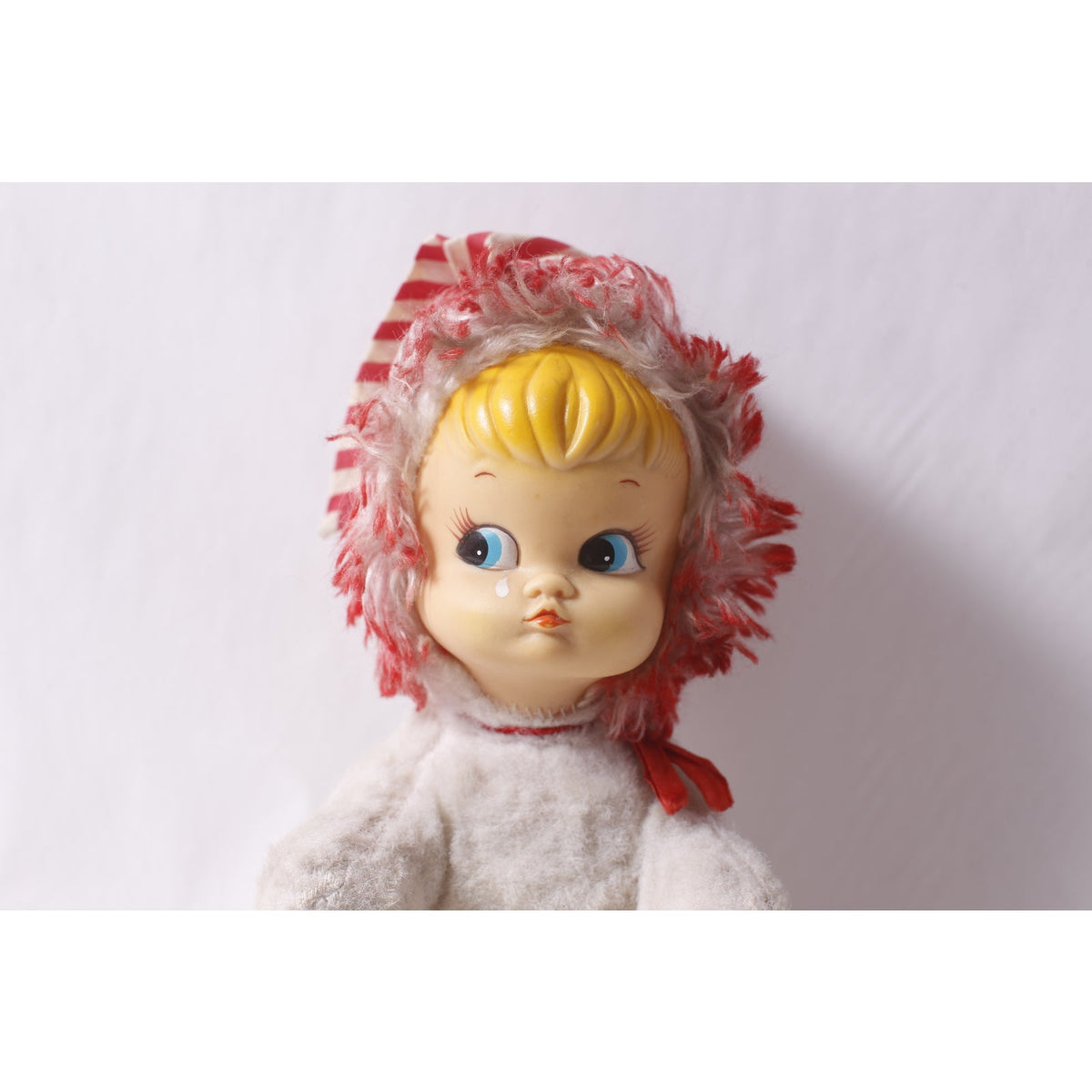 Crying Rubber Face 1950s Gund Musical Toy Pixie Elf with White Soft Plush Body Vintage ~ 260420-WH 1081