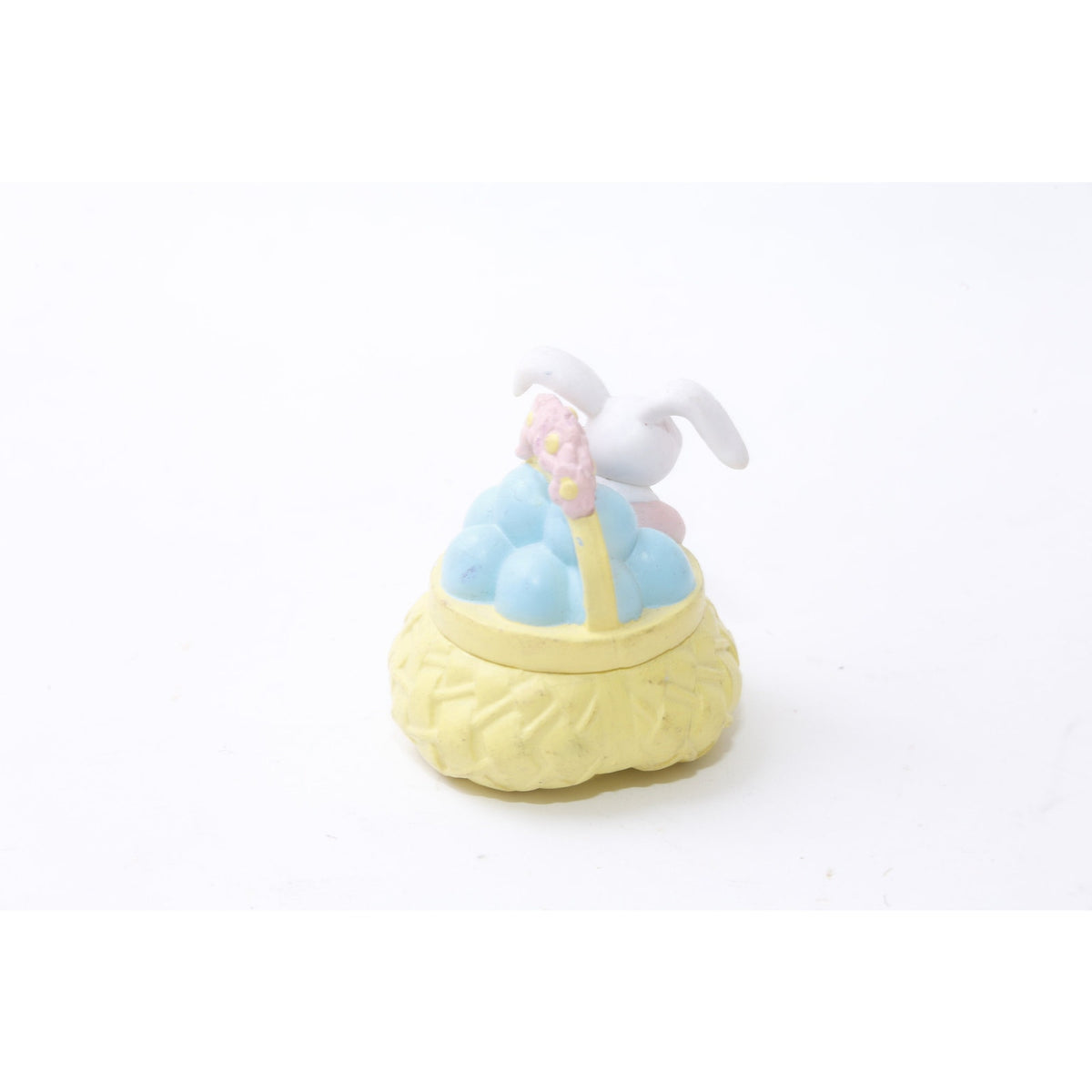 Easter, PVC Figure 80s Bunny, Basket, Flowers, Blue Eggs, PVC Figure, Toy, 2", Miniature, Holiday, Collectible, Vintage, ~221107-EB