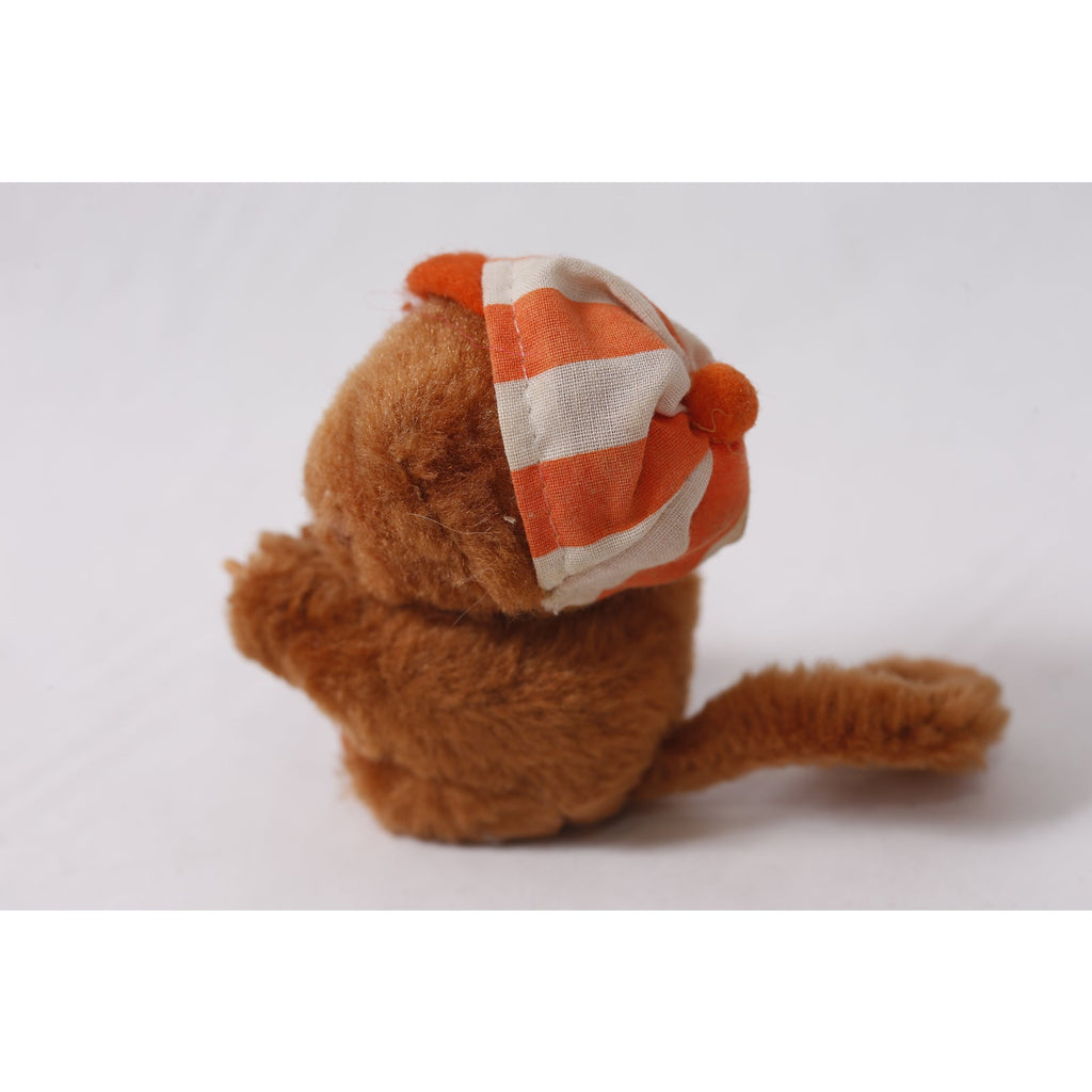 1970s Sekiguchi Monchhichi Brown Plush Monkey Toy in Striped Hat ~ 260425-WH M-01-04