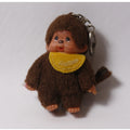70s Sekiguchi Japan Monchhichi Brown Plush Keychain w Yellow Bib ~ 260812-WH 1238