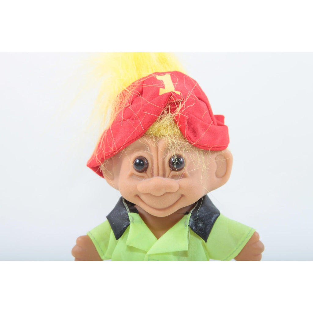 Russ Fireman Troll Yellow Hair Yellow Uniform Soft Red Helmet Vintage Good Luck Troll Toy Plastic Figure ~ 260420-WH 1019