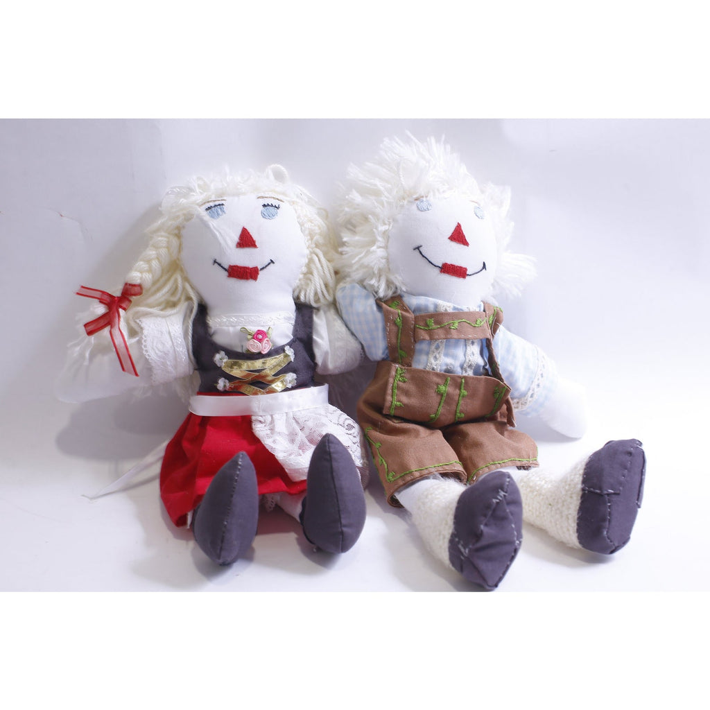 Scandinavian, European, Raggedy Ann and Andy Dolls, Hand Made, German, White Cloth, 1970s - 230710-DIR 224