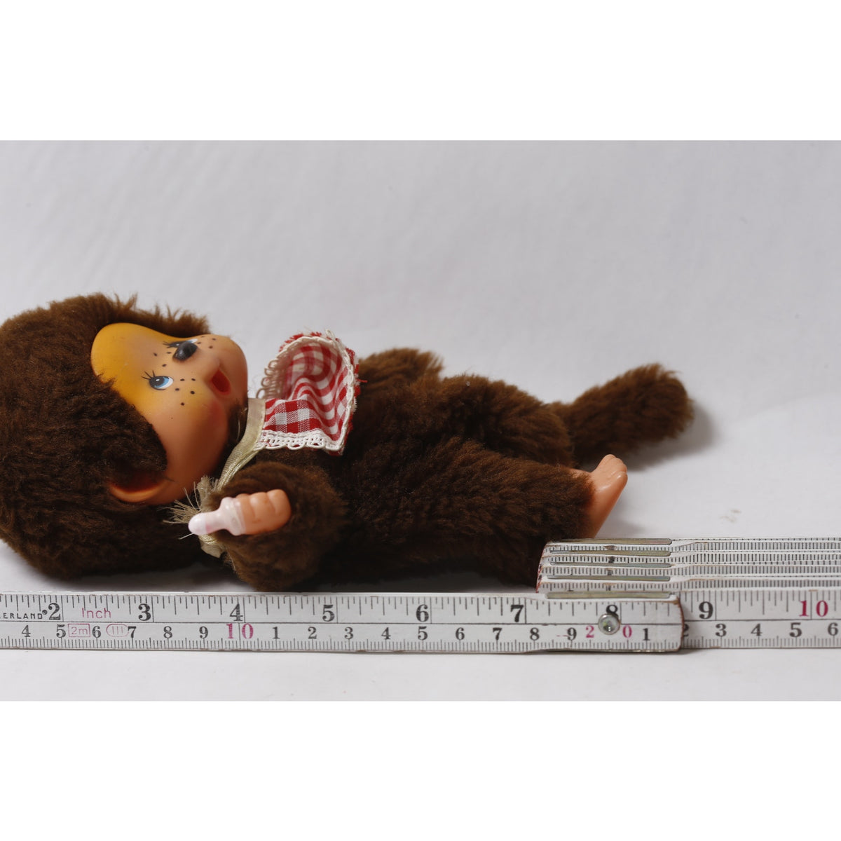 Sekiguchi Monchhichi Brown Plush Monkey Doll with a Bib ~ 260826-WH 1252