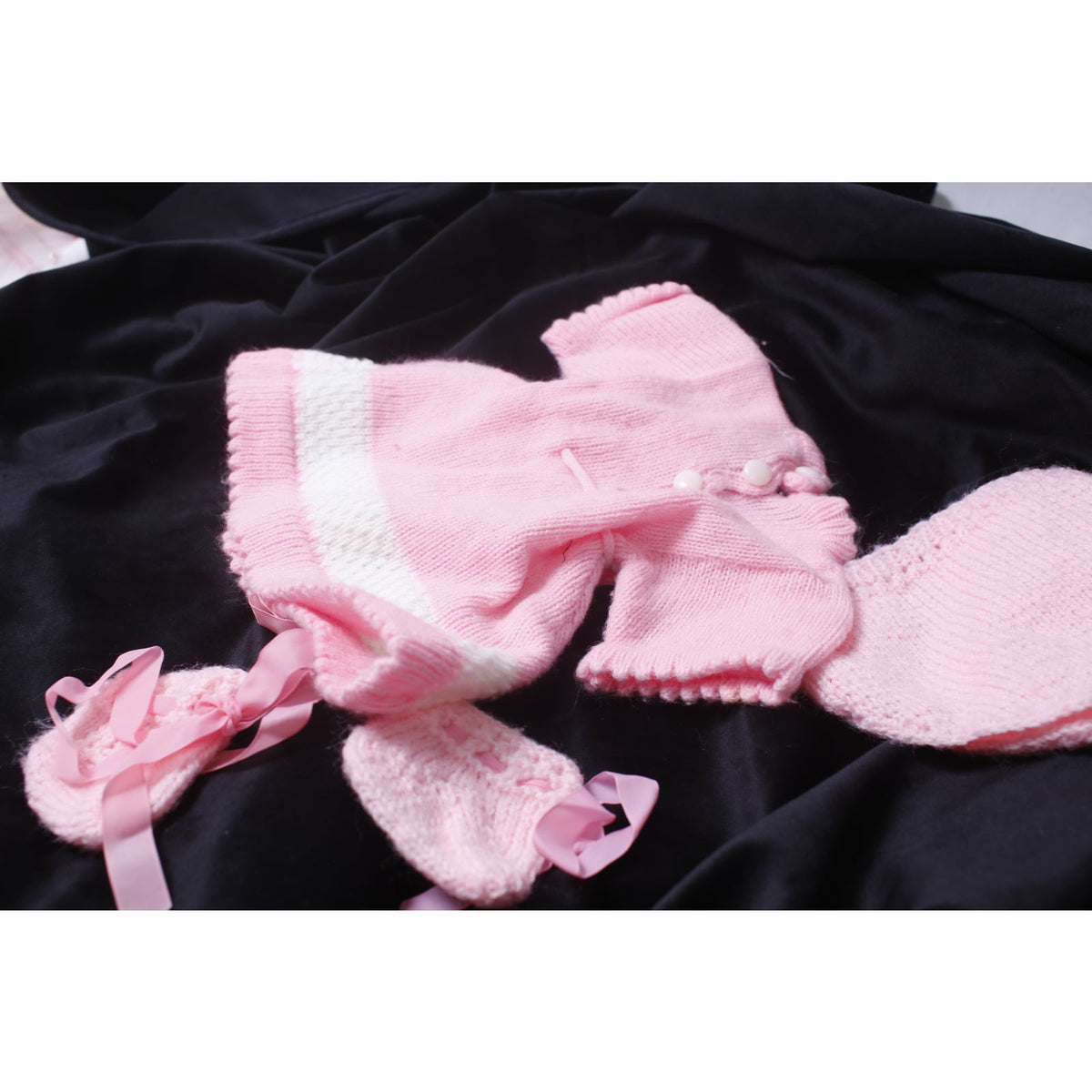 Cabbage Patch Size Vintage Pink Knit Doll Dress Bloomers and Shoes ~ 260914-WH 1199