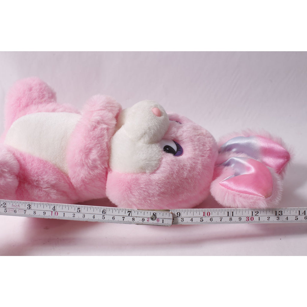 80s Rainbow Easter Hands Holding Dan Dee Rabbit Plush Pink and White Soft Toy Easter Decor ~ 260325-WH 1037