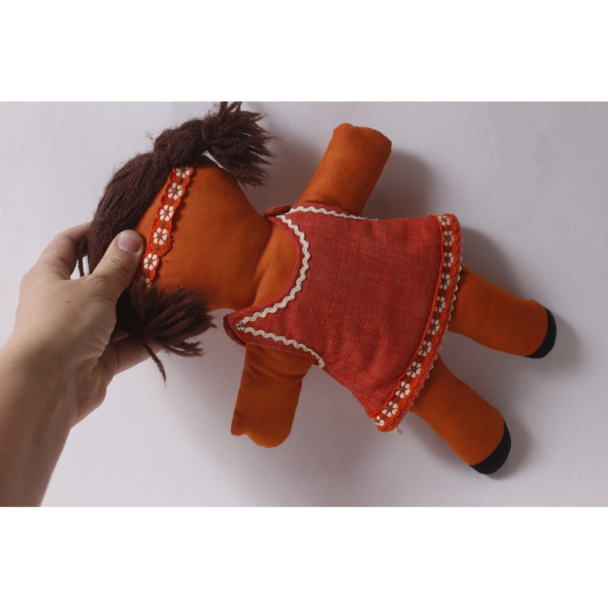 Native American style Rag Plush Doll Orange in Red Dress ~ 260812-WH 946