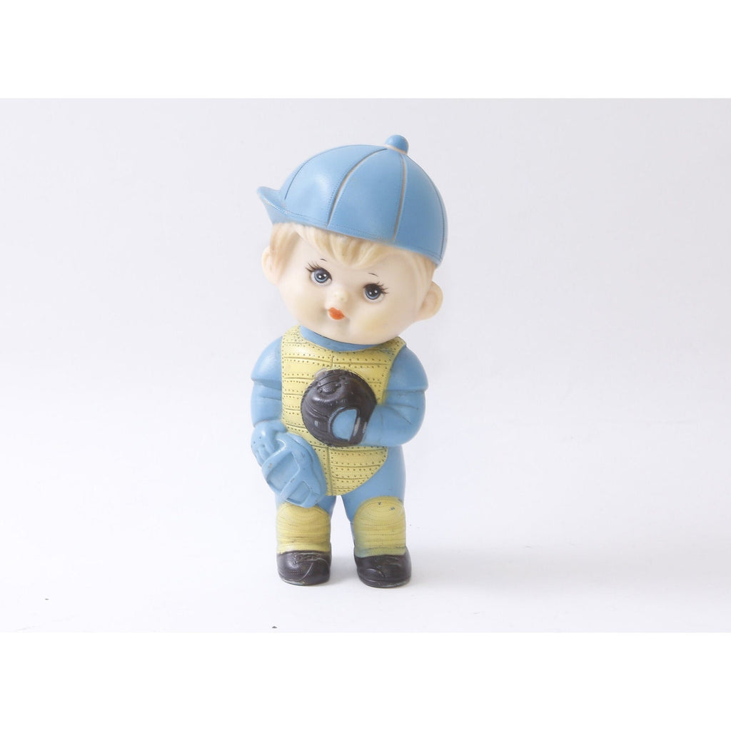 Kiddie Products, Boy, Squeaky, Baseball Player, PVC Figure, Blue Outfit, The First Years, Sports, Toy, 6", Collectible, Vintage, ~20-18-628