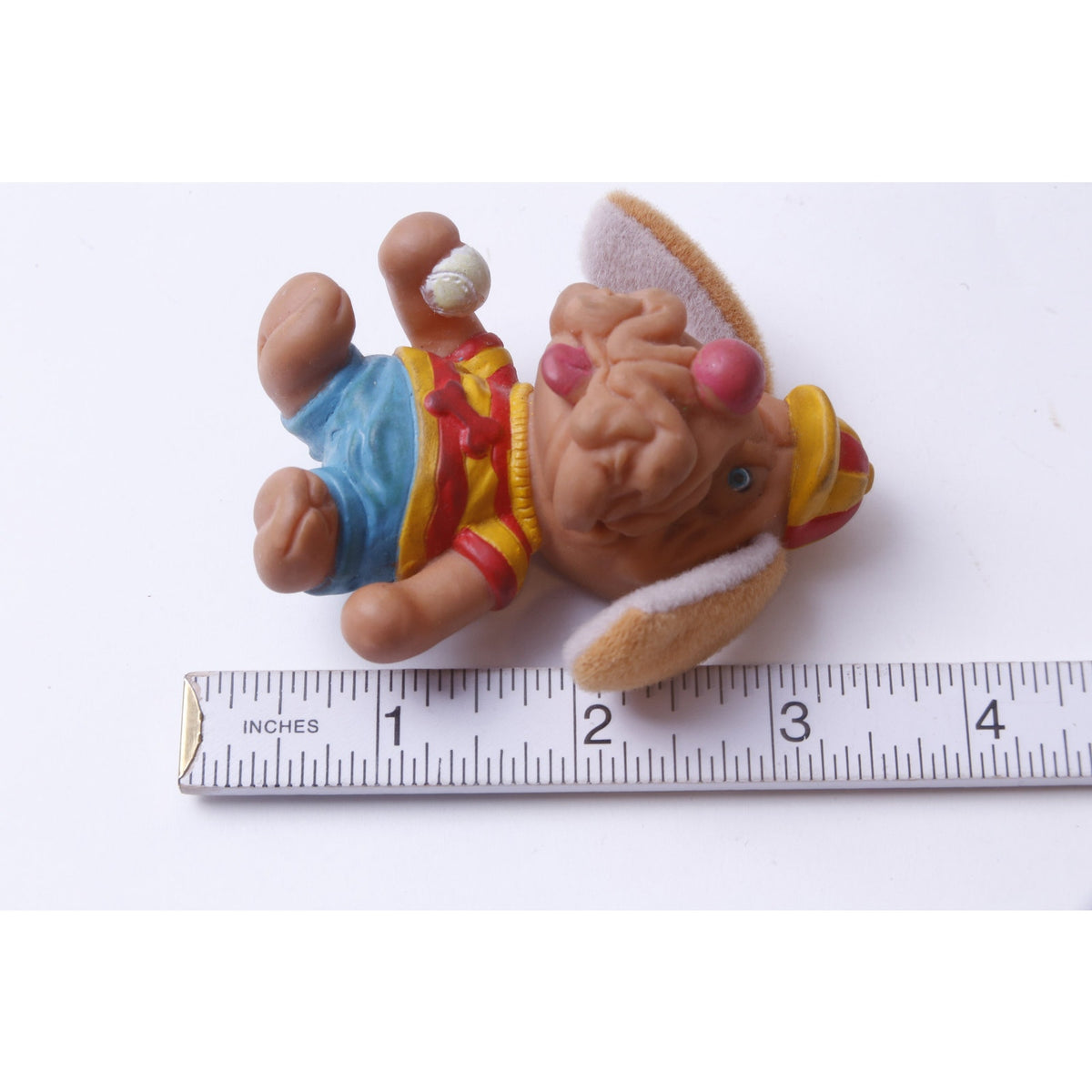 Wrinkles, Dog, Baseball Player, PVC Figure, 3", Finger Puppet, LJN Toys, Ganz Bros, 1986, Miniature, Toy, Vintage, Collectible, ~ 20-01-939