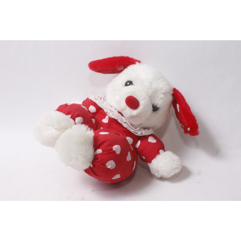 1980s Walmart Red and White Plush Nylon Puppy w White Hearts ~ 260907-WH 1139