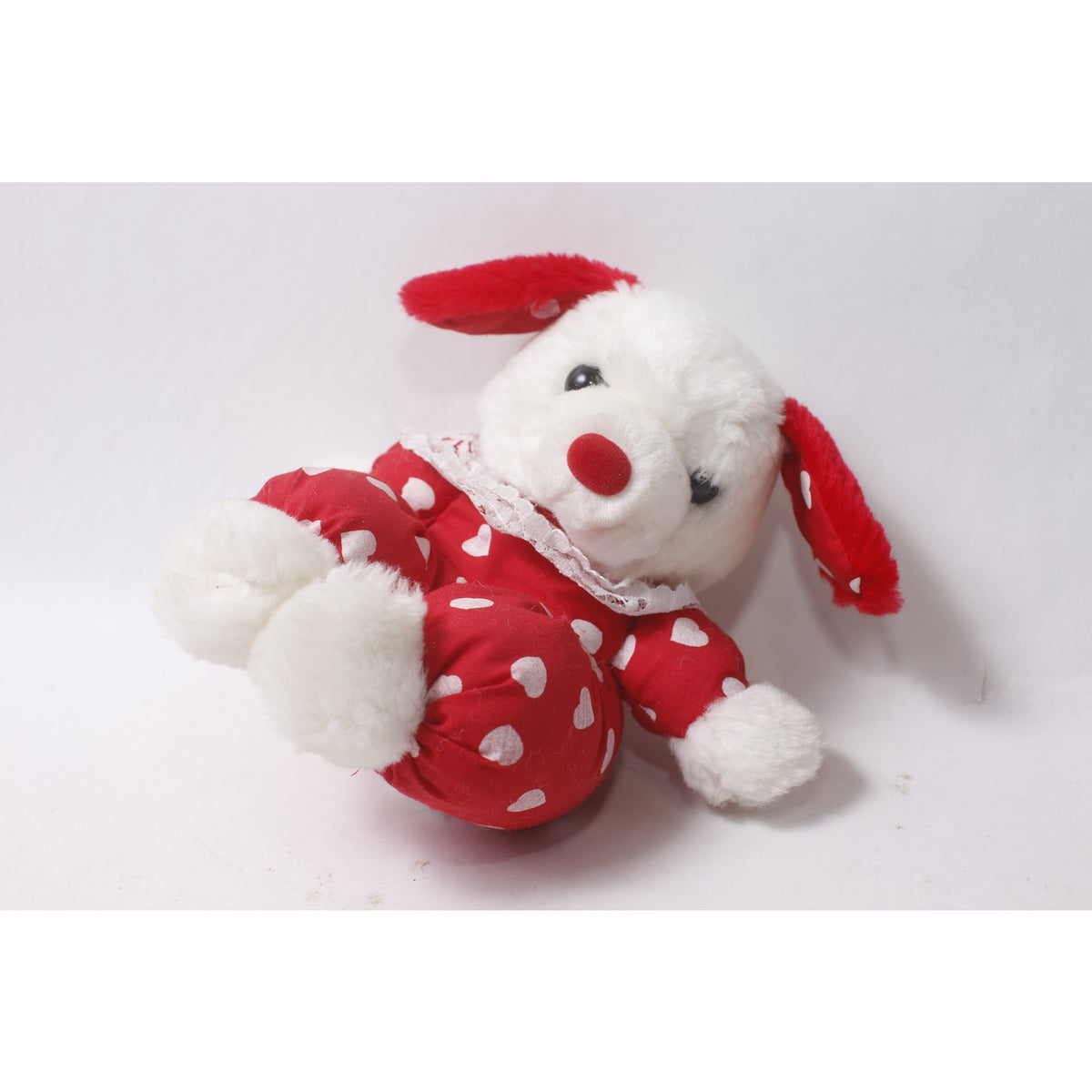 1980s Walmart Red and White Plush Nylon Puppy w White Hearts ~ 260907-WH 1139