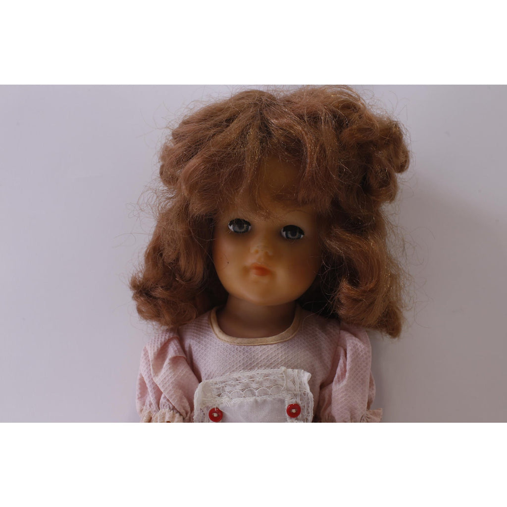 Vintage 1960s Doll from the ussr, Pink Dress with White Apron, Redhead, Poseable Figure, FLAW ~ 241226-WH M-21-01