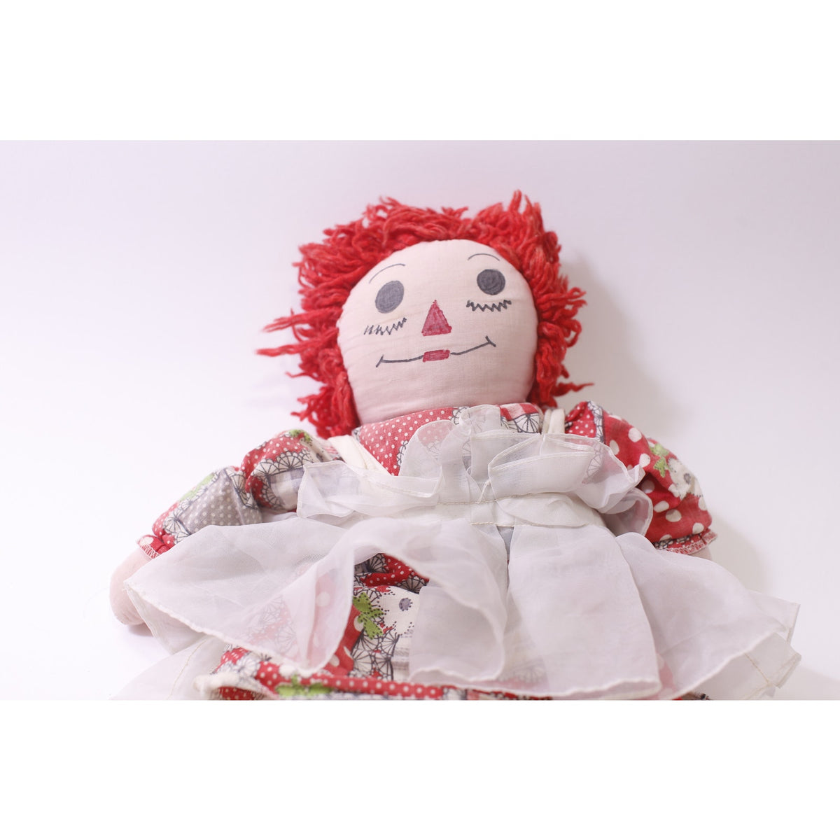 1940s Raggedy Ann, Rag Doll, Vintage, Handmade, White Red Dress, Soft Toy, ~ 251228-WH 709