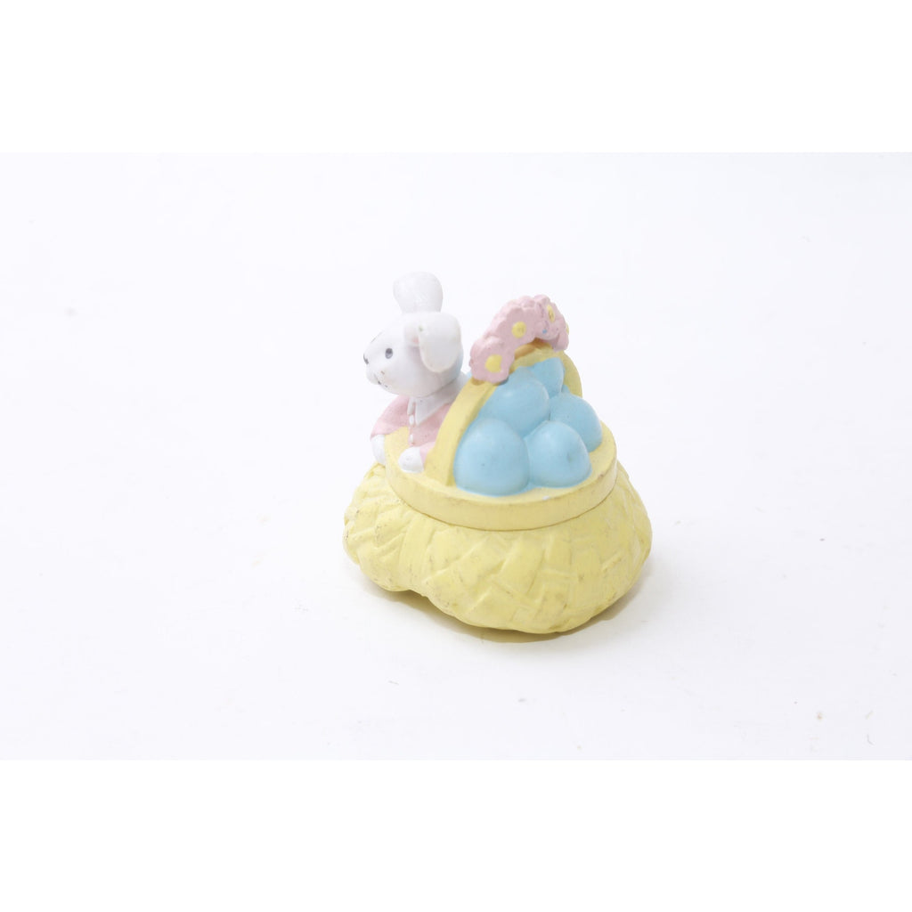 Easter, PVC Figure 80s Bunny, Basket, Flowers, Blue Eggs, PVC Figure, Toy, 2", Miniature, Holiday, Collectible, Vintage, ~221107-EB