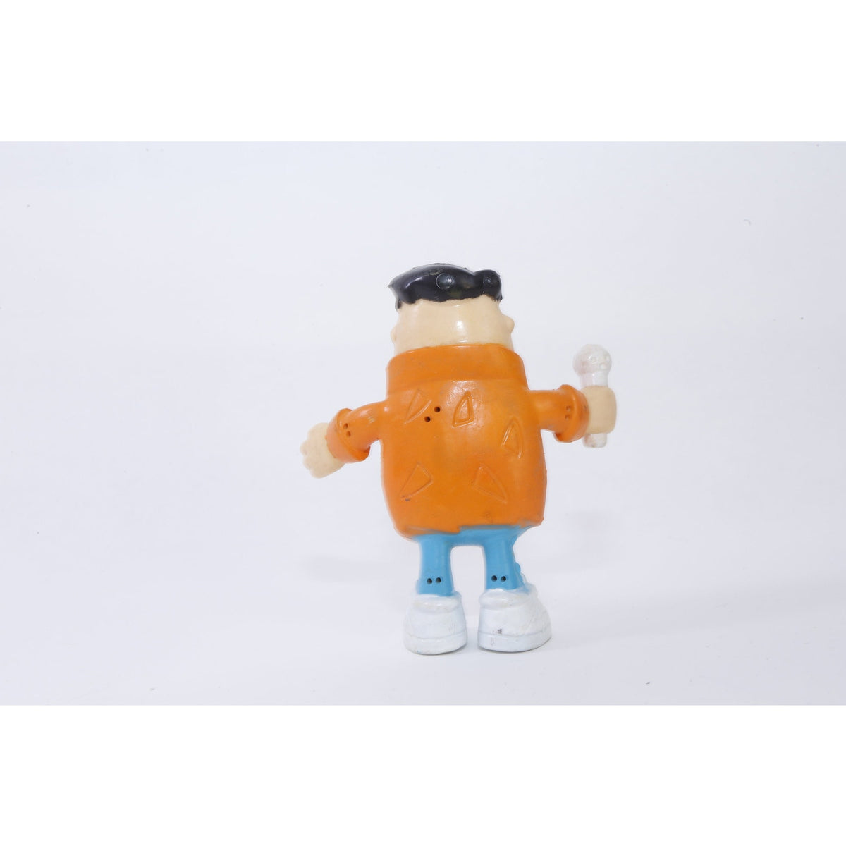 Fred Flinstone with Microphone, Bendable Toy, PVC Figure, 4", Orange Jacket, Blue Pants, Cartoon Character, Vintage, ~ 20-02-64