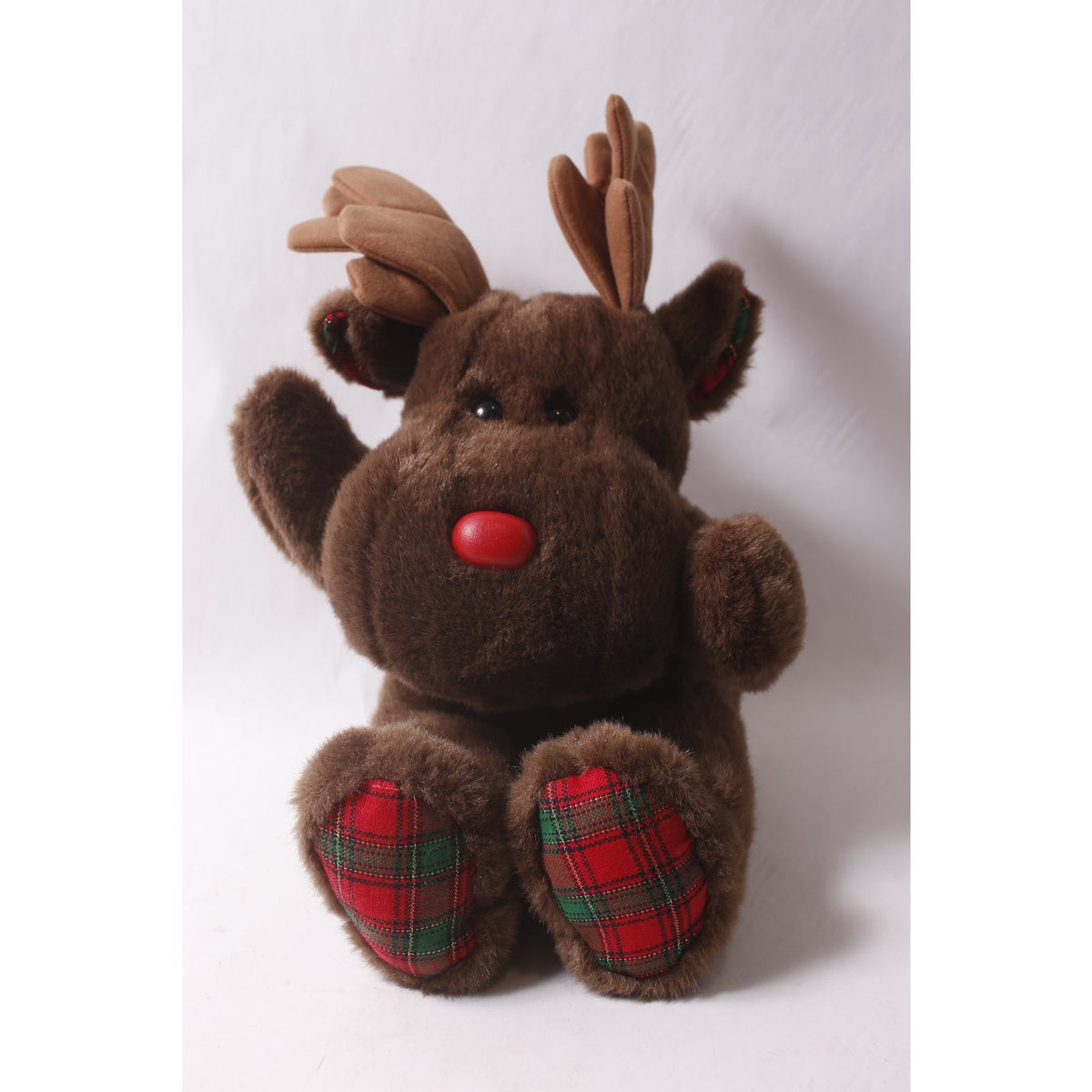 Rudolph the Red-Nosed Reindeer Moose Large Plush with Plaid Feet by Happiness Always ~ 260427-WH M-07-06