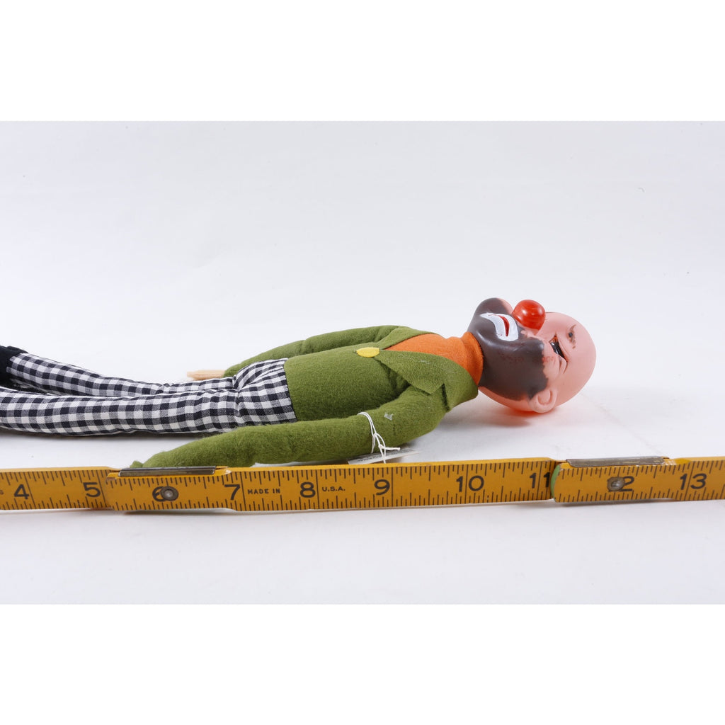 Kamar Production Sample 70s Jock, Sad Clown, Bald, Green White Outfit, Soft, Plush, Doll, Vintage, 243