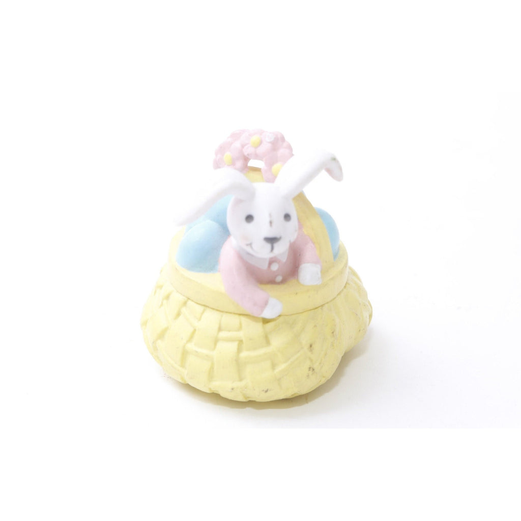 Easter, PVC Figure 80s Bunny, Basket, Flowers, Blue Eggs, PVC Figure, Toy, 2", Miniature, Holiday, Collectible, Vintage, ~221107-EB