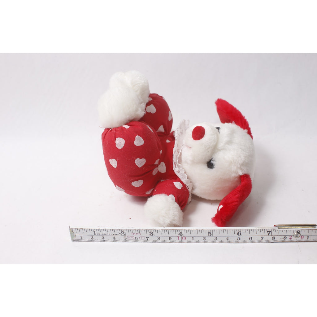 1980s Walmart Red and White Plush Nylon Puppy w White Hearts ~ 260907-WH 1139