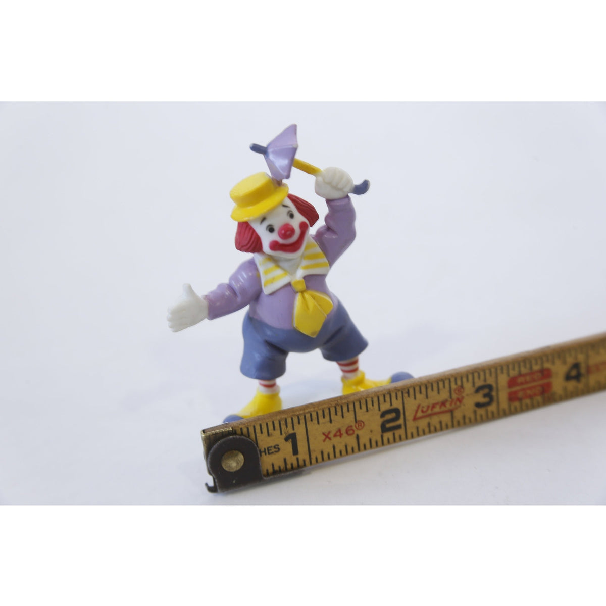 Clown with an Umbrella, PVC Figure, Purple Costume, Yellow Hat and Tie, Yellow Shoes, Toy, Vintage, Collectible, ~ WH-06 1263