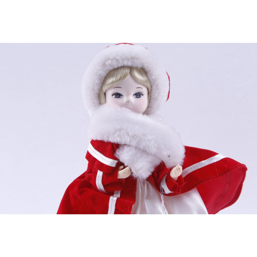 Bradley Dolls, Miss December, Toy Figure, Red White Dress, White Fur, Art Doll, Vintage, Collection, Photo Prop, ~ 20-19-650