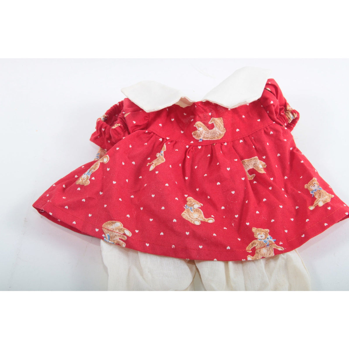 Doll Outfit Girl Red Dress Puffed Sleeves Teddy Bear Print White Hearts Peter Pan Collar White Pants Clothes ~ The Pink Room ~ 20-05-165