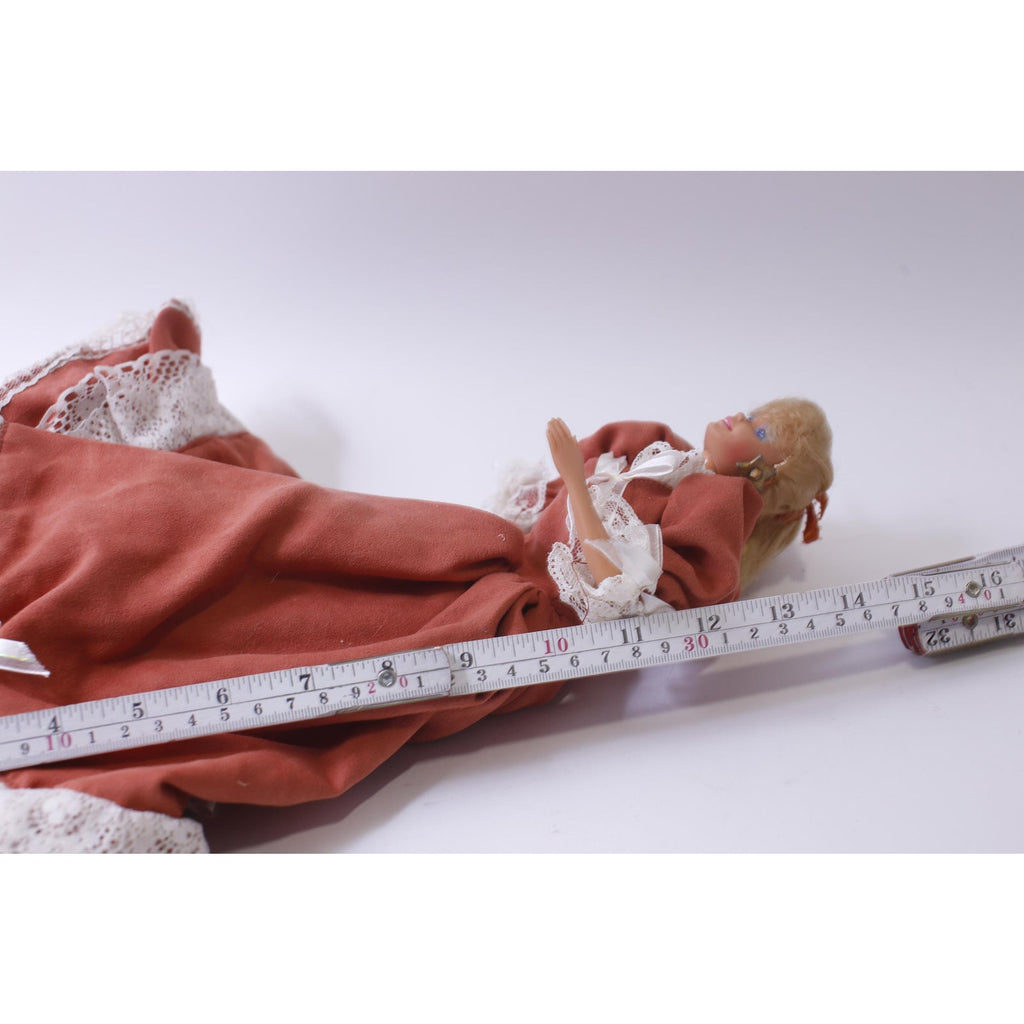 Barbie Doll in Long Red Retro Dress with White Lace, Bent Arms, Big Star Earrings, Blonde, Fashion Doll, ~ 241121-WH M-13-01