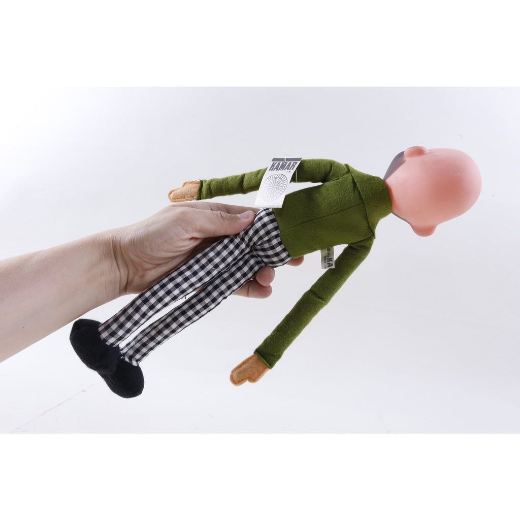 Kamar Production Sample 70s Jock, Sad Clown, Bald, Green White Outfit, Soft, Plush, Doll, Vintage, 243