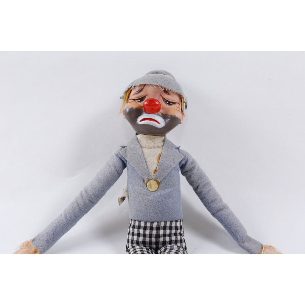 Kamar Company Sample Jock, Sad Clown, Gray White Outfit, Hat, No 1590, Soft, Plush, Doll, Vintage, ~ 271