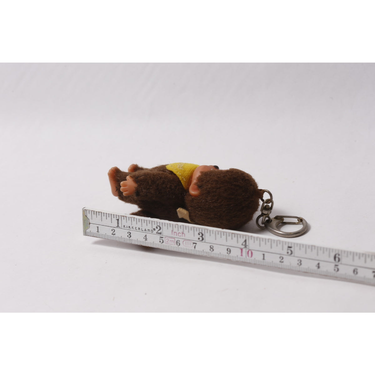 70s Sekiguchi Japan Monchhichi Brown Plush Keychain w Yellow Bib ~ 260812-WH 1238