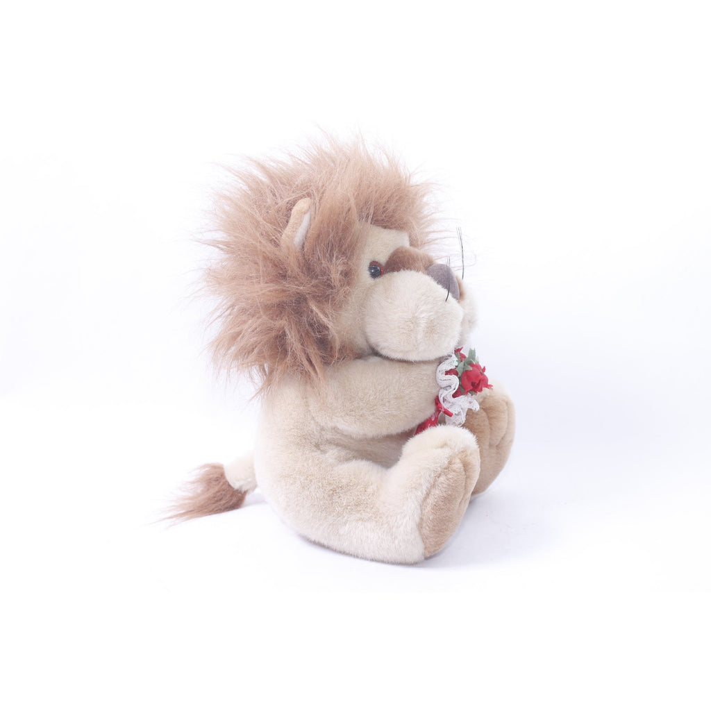 90s Vintage Plush Lion Holding a Flower Bouquet Love Romance Gift Idea ~ 260507-WH 644
