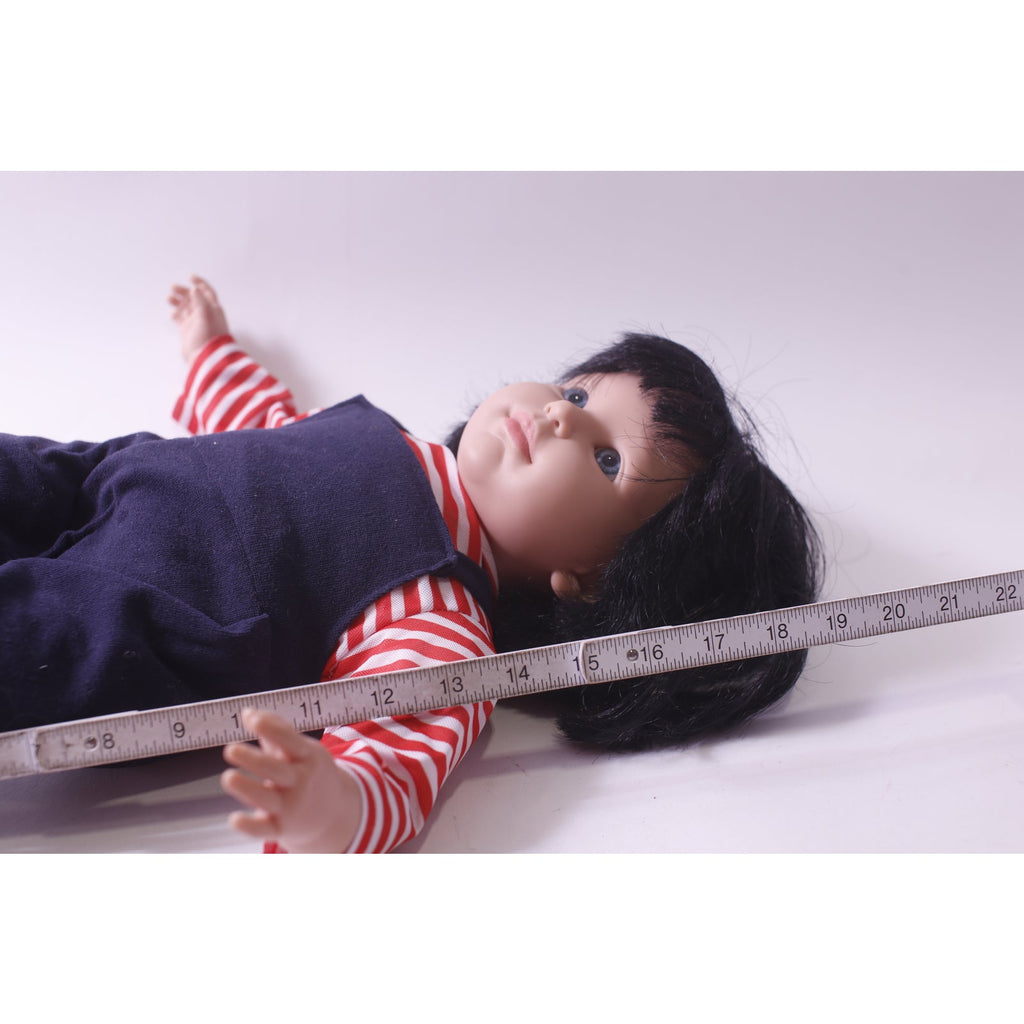 Vintage, Bambola Doll, Dressed, Blue Jumpsuit, Striped Shirt, Black Hair, Toy, ~ 250605-WH 307
