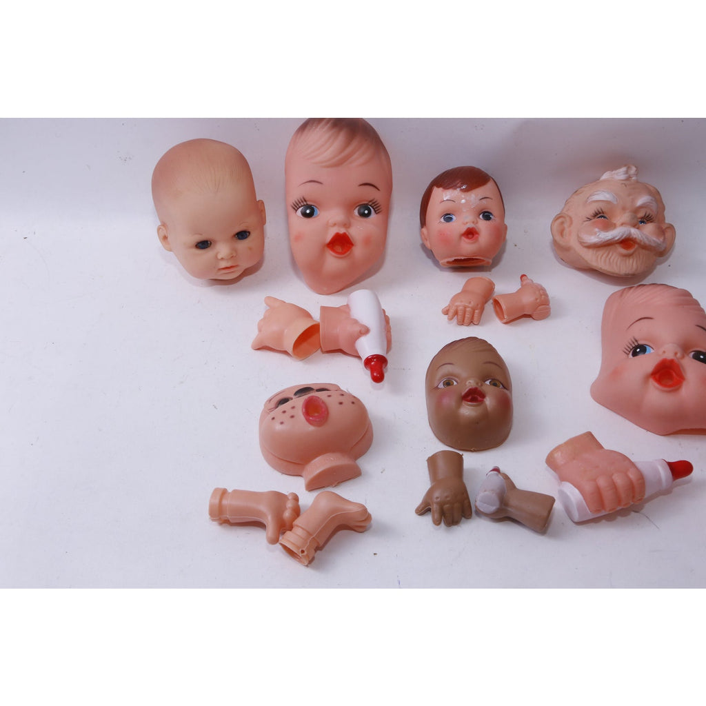 Vintage Craft Doll Heads, Faces, Hands, Set, Baby, Santa Claus, Baby Bottle, Doll Making - 1114
