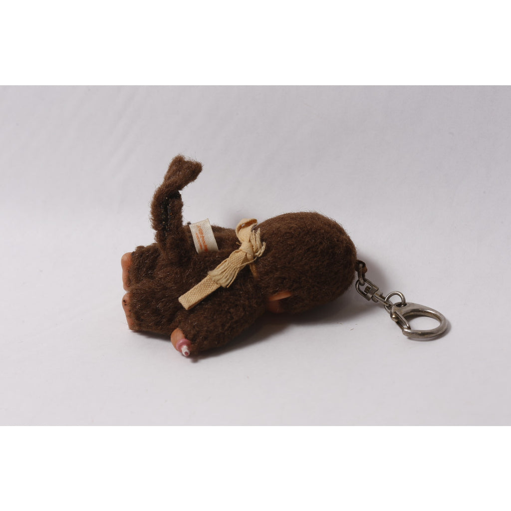 70s Sekiguchi Japan Monchhichi Brown Plush Keychain w Yellow Bib ~ 260812-WH 1238
