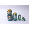 Vintage Matryoshka Doll, Set of 5, Blue Floral Design, Hand Painted, Wooden, Nesting Doll, Stacking, Russian, Traditional~ 241105-WH M-05-09