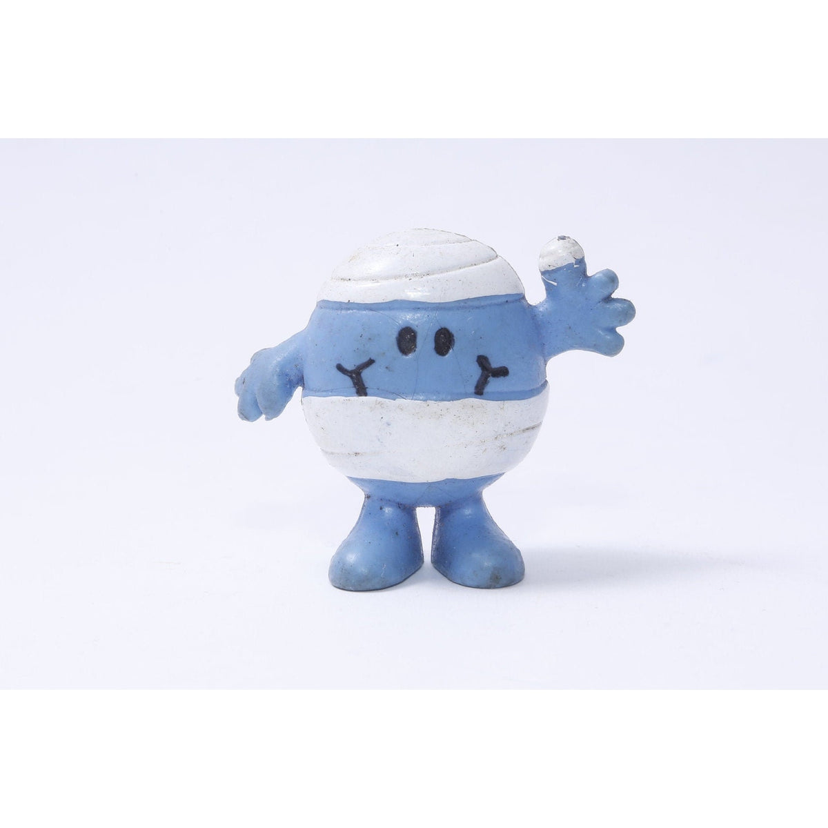 Mr. Men Blue Smile, Emoji, Face, White Bandages, Waving, Get Well, PVC Figure, 2", Toy, Figurine, Miniature, Vintage, ~ M-03-06